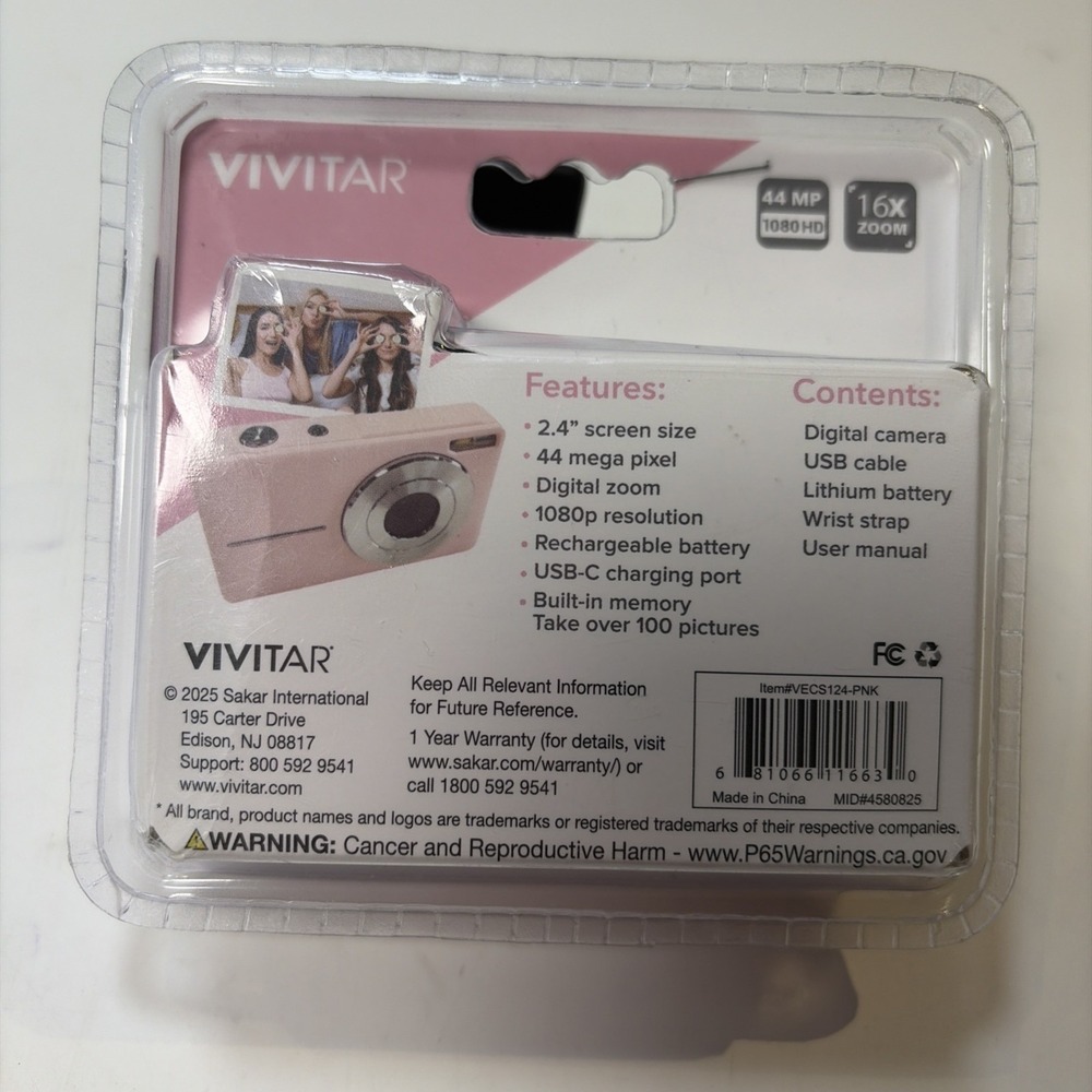 Vivitar PopSnap Digital Camera 44MP 1080HD 16x Zoom Pink 2.4in Screen VEC S124 - Picture 2 of 3